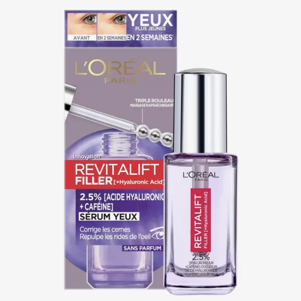 L’Oréal Paris Revitalift Filler Oog Serum 2.5% - 20 ml met Hyaluronzuur & Cafeïne voor Donkere Kringen, Rimpels & Vermoeidheid