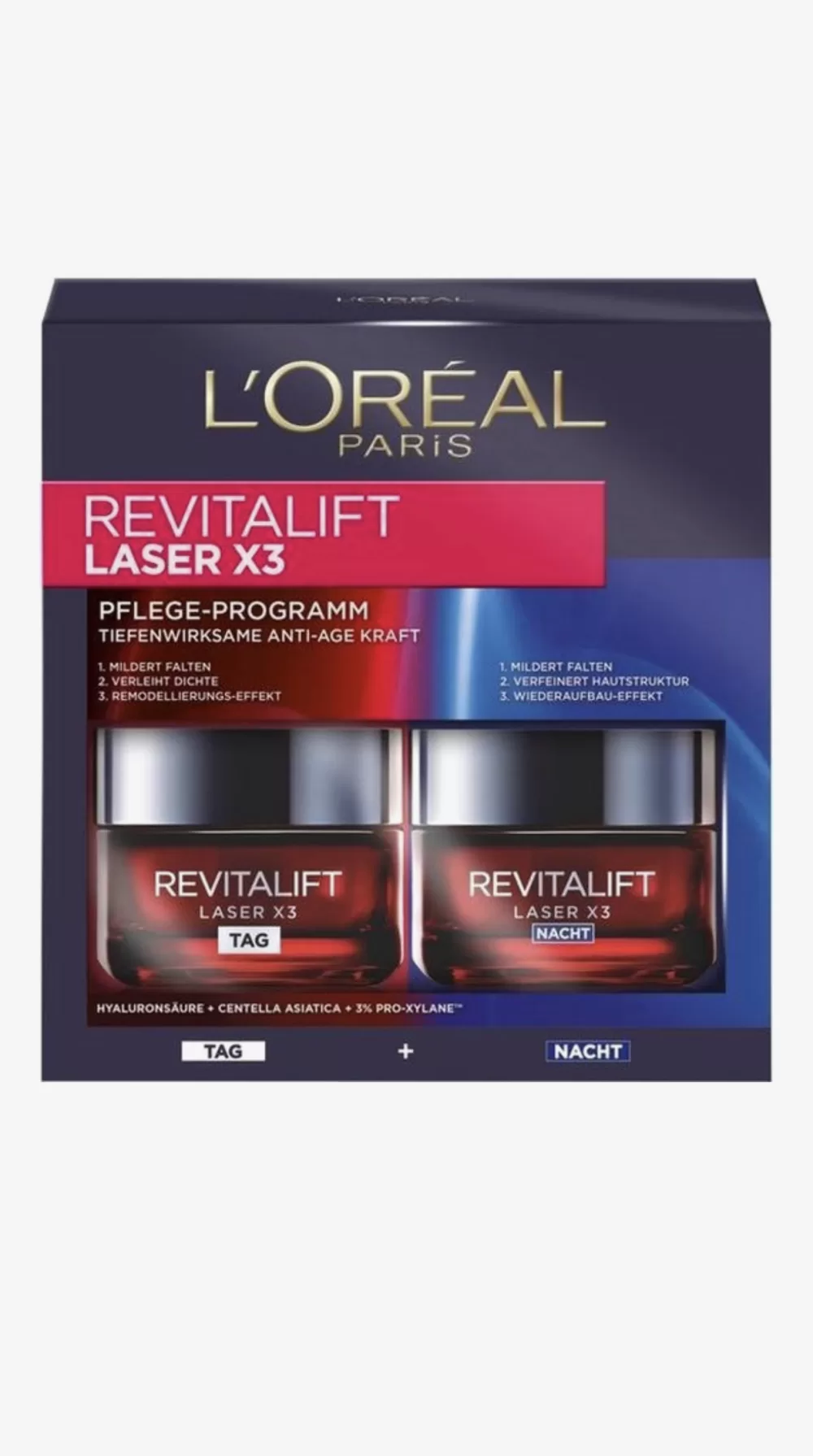 L'Oréal Paris Revitalift Laser X3 Anti-Rimpel DUO Pack 2x50ml – Dag- en Nachtcrème met Hyaluronzuur, voor een jeugdigere huid