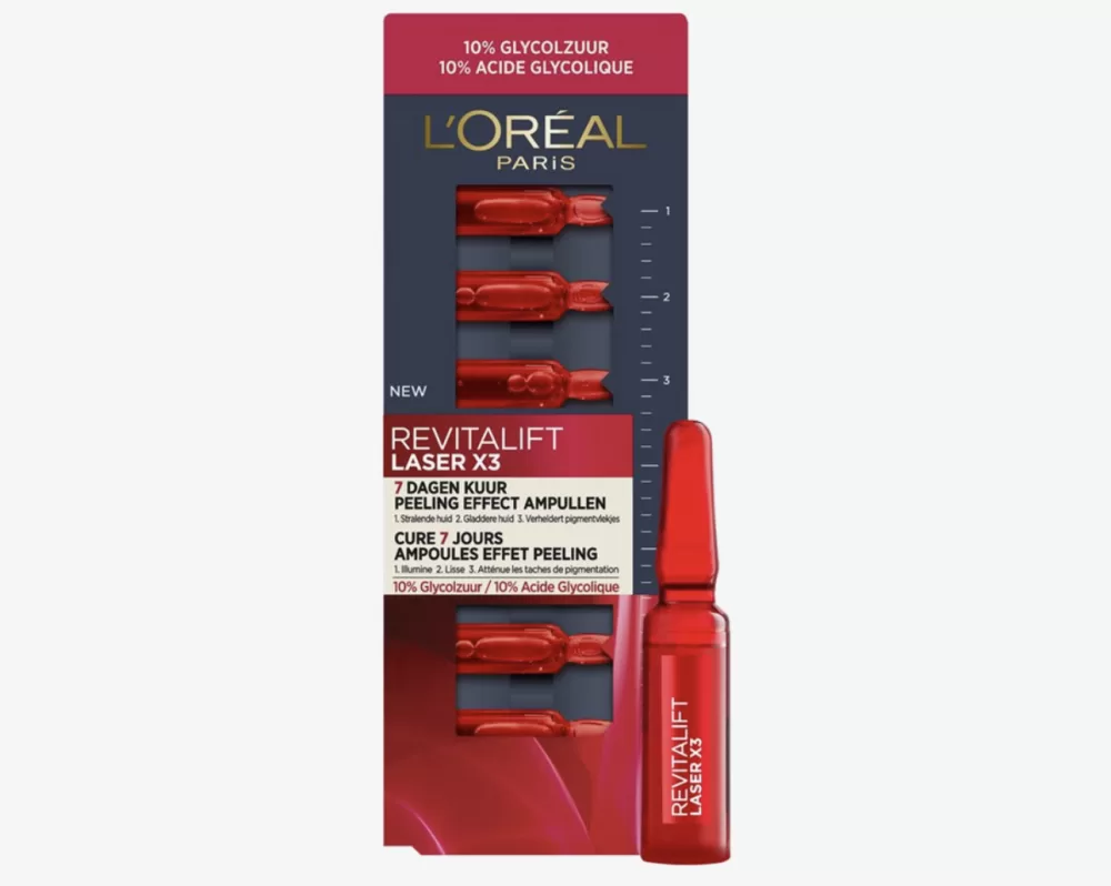 L’Oréal Paris Revitalift Laser X3 Peeling Effect Ampullen - 7 Daagse Kuur met 10% Glycolzuur voor Stralende Huid en Egalisatie van Pigmentvlekken