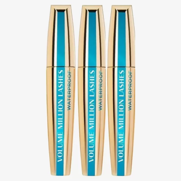 L'Oréal Paris Volume Million Lashes Mascara Waterproof, Zwart, Voordeelverpakking - 3 Stuks, Ultra-flexibele Borstel voor 3x Meer Volume