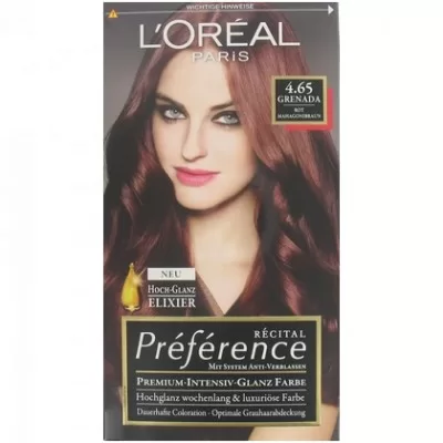 L’Oréal Préférence Haarfarbe 4.65 Grenada – Intensives Rotbraun für strahlende Farbergebnisse, 100% Grauabdeckung, langanhaltend.