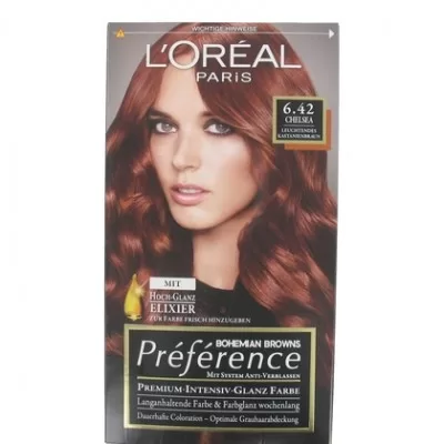 L'Oréal Haarfarbe Préférence 6.42 Kastanjebrun – Intensive Farbnuance für strahlendes Haar, langanhaltende Ergebnisse, 100ml