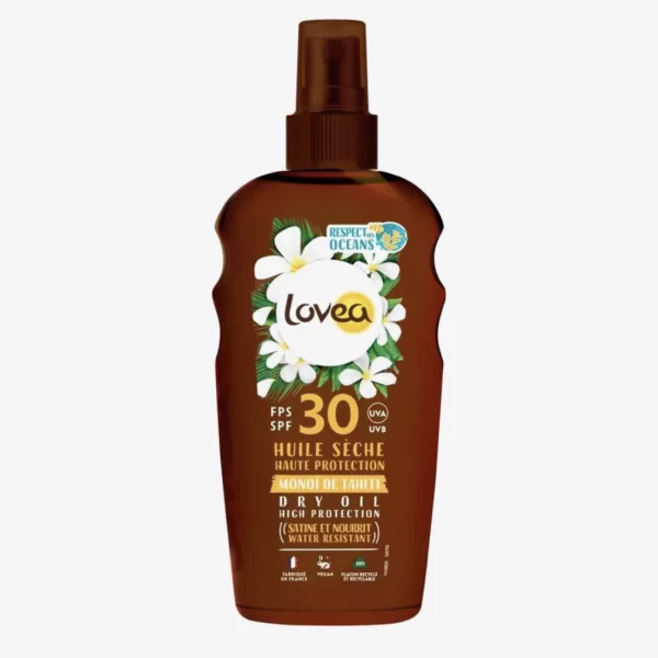 Lovea Dry Oil Spray Zonnebrand SPF 30 - 150ml | UVA/UVB Bescherming, Waterbestendig, Vegan, Dermatologisch Getest, Gemaakt in Frankrijk