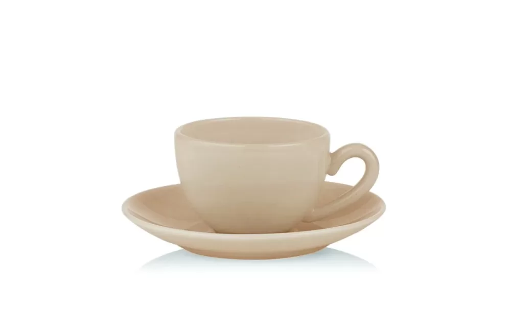 Lucie Kaas Milk Tasse mit Untertasse - Handgefertigtes Opalglas in Almond, 7-teilig, mikrowellen- und spülmaschinenfest, Pastellfarben für festlichen Tisch.