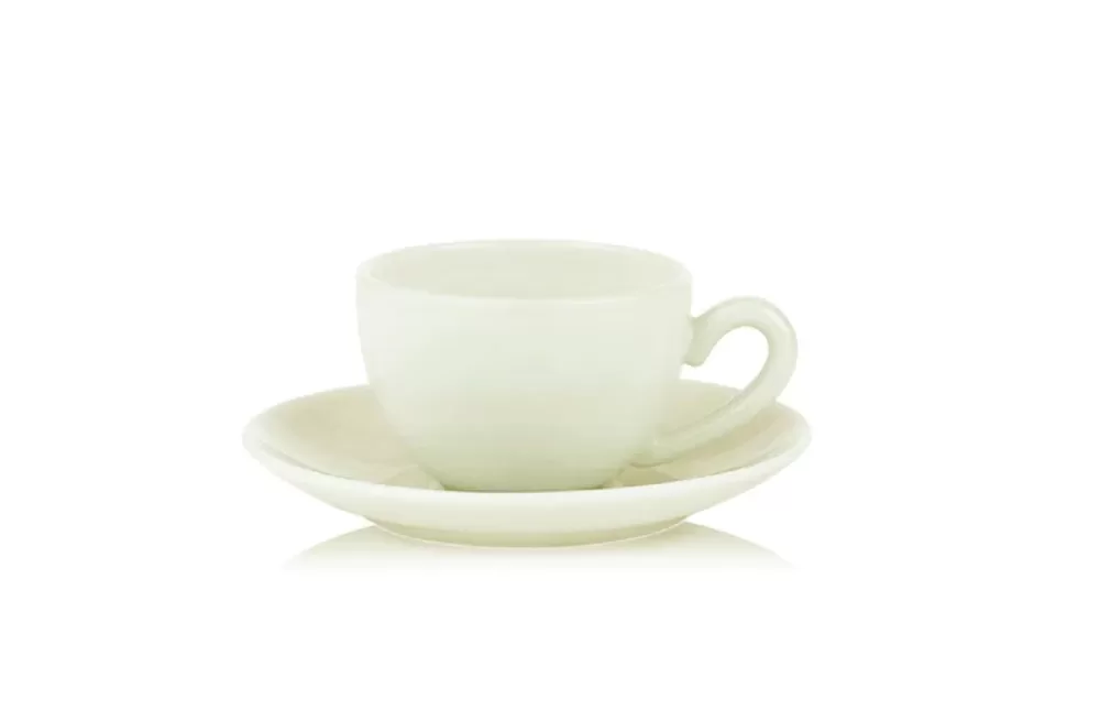 Lucie Kaas Milk Tasse mit Untertasse in Vanilla – Handgefertigtes Opalglas, mikrowellen- & spülmaschinenfest, pastellfarben, modern & festlich