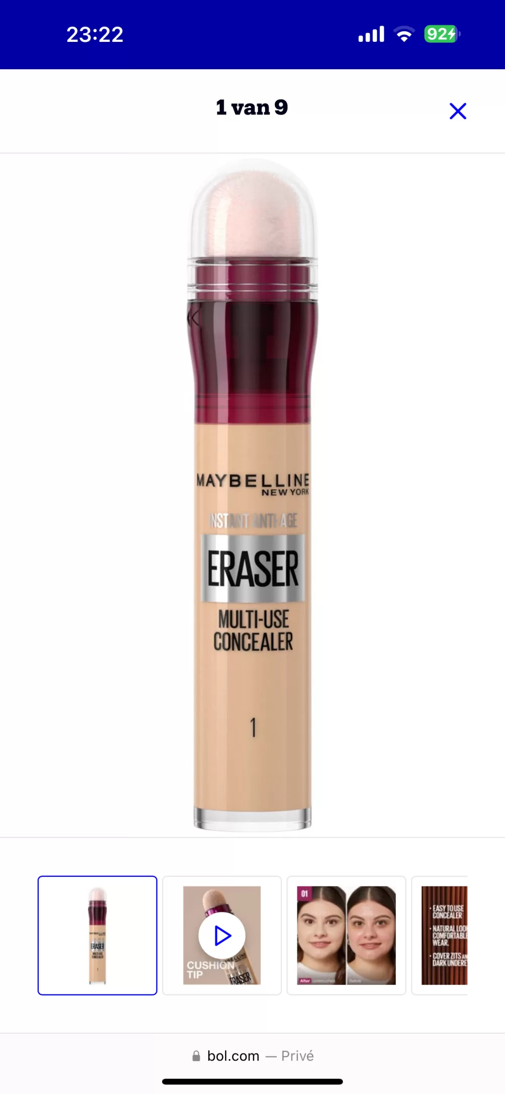 Maybelline Instant Anti Age Eraser Concealer 01 Beige – 6,8 ml, Hydraterende Formule, Verbergt Donkere Kringen & Wallen, Inclusief Applicatorspons