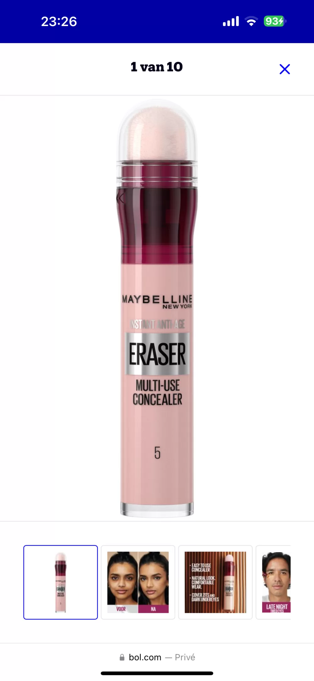 Maybelline Instant Anti Age Eraser 05 Brightener - Hydraterende Concealer tegen Donkere Kringen - 6,8 ml met Applicatiespons - Dekkend & Egaal