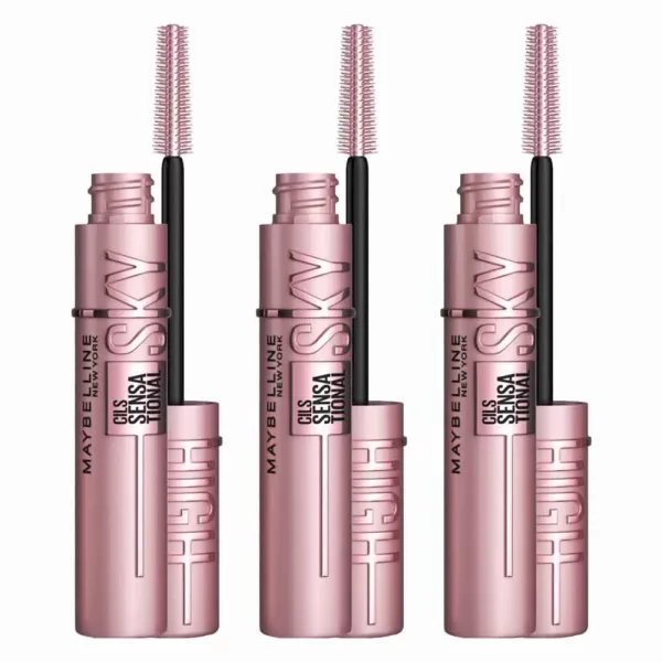 Maybelline Lash Sensational Sky High Mascara Very Black – 3 Stuks, Lengte & Volume, Geschikt voor Gevoelige Ogen, Bamboe-extract