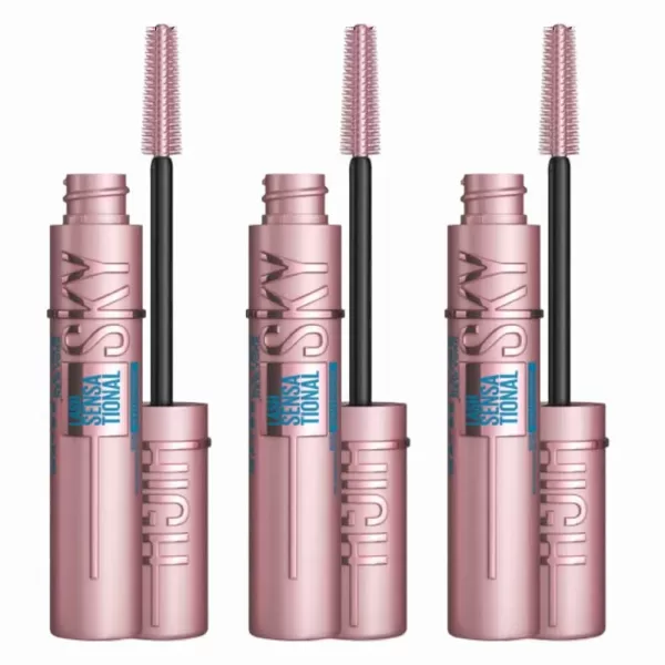 Maybelline Lash Sensational Sky High Waterproof Mascara - Zwart, 6ml - 3 Stuks - Lengte & Volume - Geschikt voor Gevoelige Ogen & Lensdragers