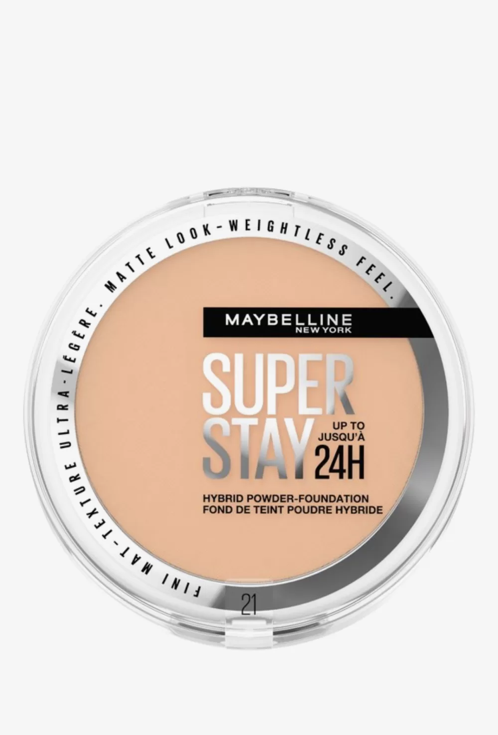 Maybelline SuperStay 24H Hybrid Poeder Foundation 21 - Matte Dekking, Waterproof, Langhoudend, Superlichte Textuur, 10g