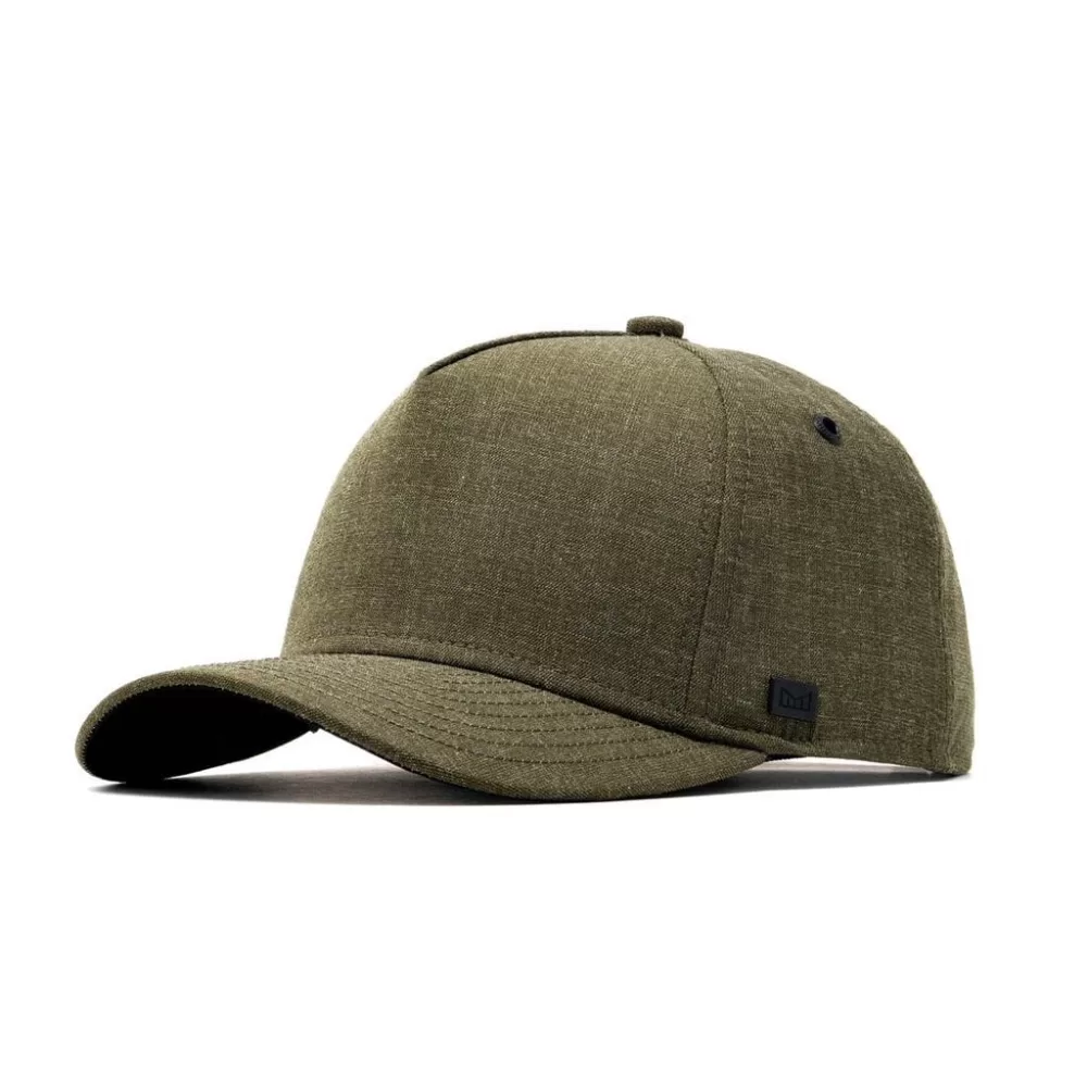 MELIN Odyssey Olive Cap - Strukturierte Kronenpaneele, versteckte Innentasche, Soft-Touch Snapback, gebürstetes Wildleder Visier