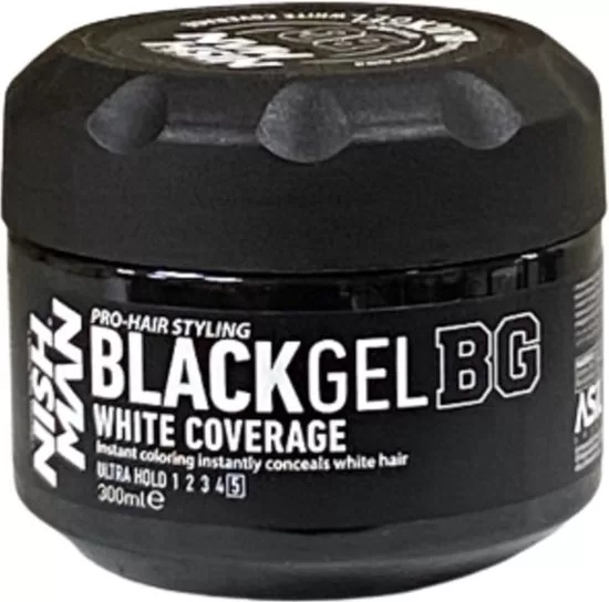 NISHMAN Black Gel 300ml - Ultra Hold, Instant Gray Coverage, Strong Volume, Long Lasting Styles, Fast Drying Formula for Men