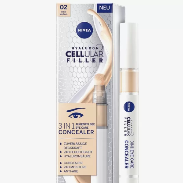 NIVEA Cellular Filler 3-in-1 Oogconcealer met Hyaluronzuur - 4 ml, Hydraterend, Verkleint Rimpels, Geschikt voor Contactlenzen