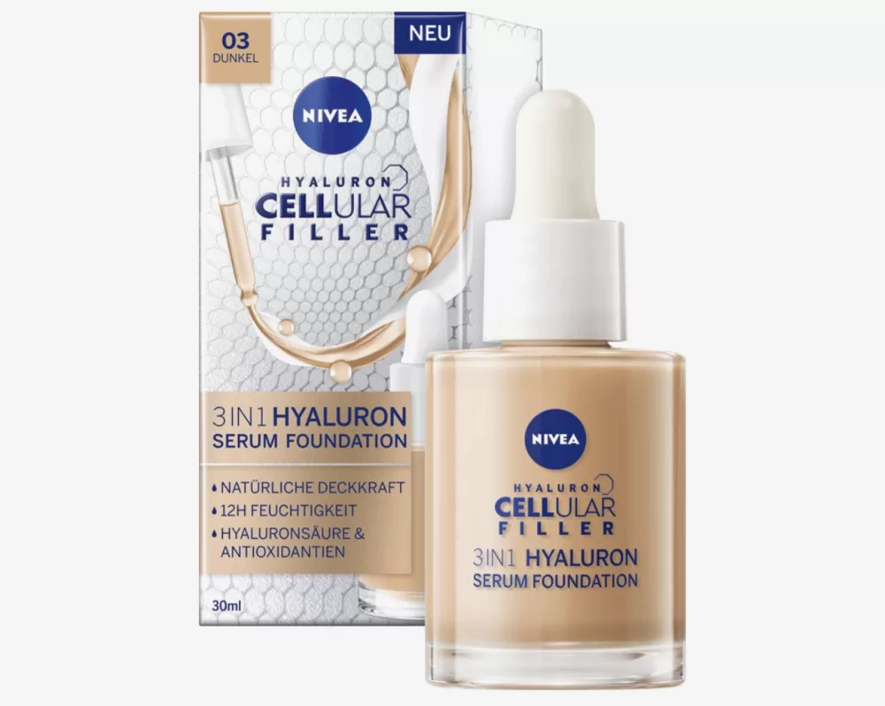 NIVEA Cellular Filler Foundation 30ml - 3in1 Hyaluron Serum, Dark, Anti-Aging, Hydratation, Glow-Effekt, Natuurlijke Dekking, Jongere Huid