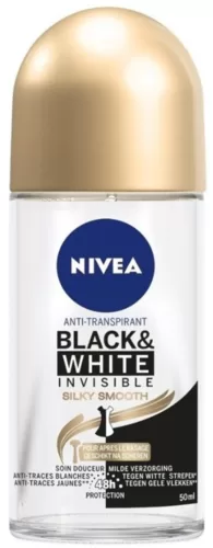 Nivea Deo Roll-on Invisible Black & White Silky Smooth – 6 stuks, Alcoholvrij, 48 uur Bescherming, Geen Vlekken op Kleding