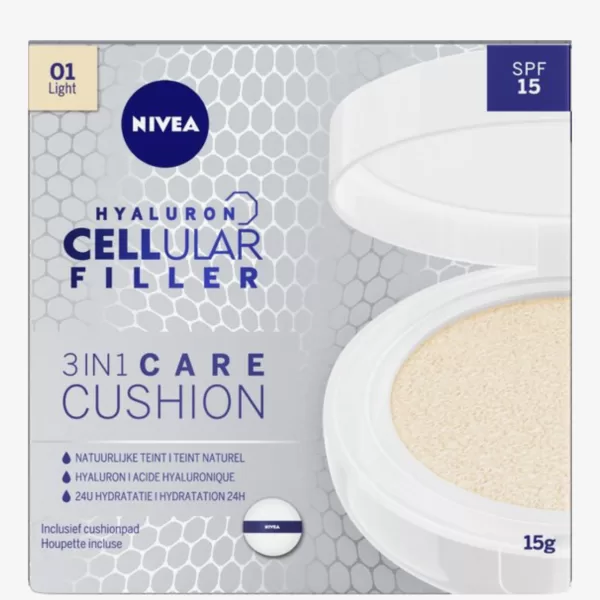 NIVEA Hyaluron Cellular Filler 3in1 Care Cushion Light SPF15 - Feuchtigkeit, Anti-Aging, natürliche Teint, 24h Hydratation, Nr. 01