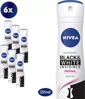 NIVEA Invisible Black & White Deodorant Spray, 6 x 150 ml, Voordeelverpakking – 48u bescherming, geen strepen, alcoholvrij