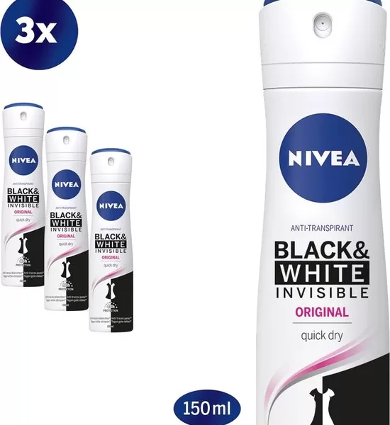 NIVEA Invisible For Black & White Clear Deo Spray 6x150ml – 48h Anti-Transpirant, geen vlekken, dermatologisch getest, voordeelverpakking