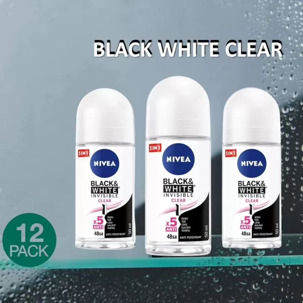 NIVEA Invisible For Black & White Clear Deodorant Roller 3 x 50 ml – 48h Schutz, keine Streifen, dermatologisch getestet, alkoholfrei