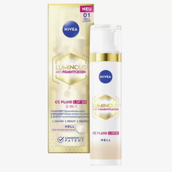 NIVEA LUMINOUS630 Anti-Pigment Vlekken CC Fluid - Gezichtsverzorging SPF 30 voor Alle Huidtypen, 40 ml - 01 Light