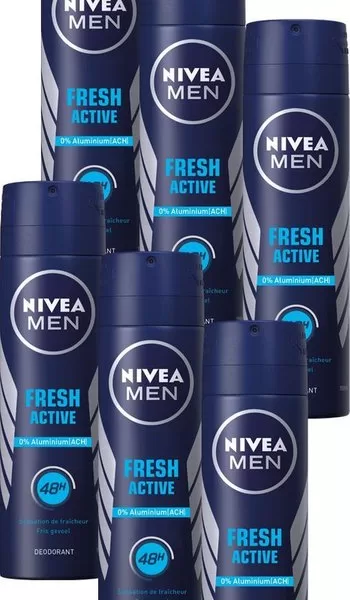 NIVEA Men Fresh Active Deodorant Spray 150 ml - 6 stuks Voordeelverpakking - 48 uur bescherming - Alcoholvrij - Frisse huidgevoel