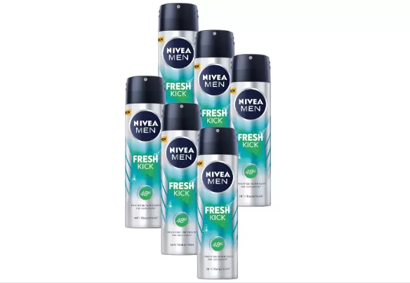 NIVEA MEN Fresh Kick Anti-Transpirant Spray 6x150ml – 48u Bescherming, Alcoholvrij, met Cactuswater, Sneldrogend, Verfrissend