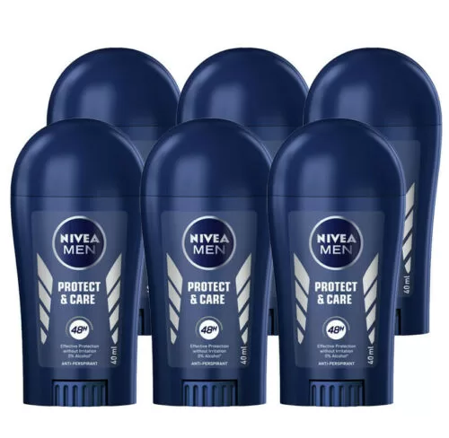 Nivea Men Protect & Care Antitranspirant Deodorant Stick – 6x40ml, 48h Schutz, alkoholfrei, nicht reizend, frischer Duft, für Männer