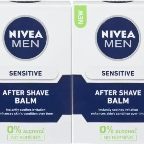 Nivea Men Sensitive After Shave Balsam Duopak – 2 x 100 ml, Alcoholvrij, Kalmerend, Met Kamille & Vitamine E, Voor Gevoelige Huid