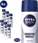 NIVEA MEN Sensitive Protect Deodorant Spray – 6er Pack, 150 ml – 48h Schutz, mit Kamille & Avocadoöl, für empfindliche Haut, alkoholfrei