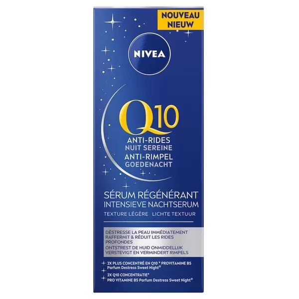 NIVEA Q10 Anti-Rimpel Intensiv Nachtserum – Revitalisierende Pflege für strahlende Haut über Nacht, 30ml