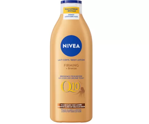 NIVEA Q10 Firming + Bronze Bodylotion - 400 ml, Verstevigend & Hydraterend, Natuurlijke Zelfbruiner voor Stralende Huid, Geschikt voor Alle Huidtypen