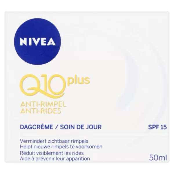 NIVEA Q10POWER Anti-Rimpel Dagcrème 50ml - Verzachtend voor Gevoelige Huid, Vermindert Rimpels, SPF15, Creatine, Zoethout Extract