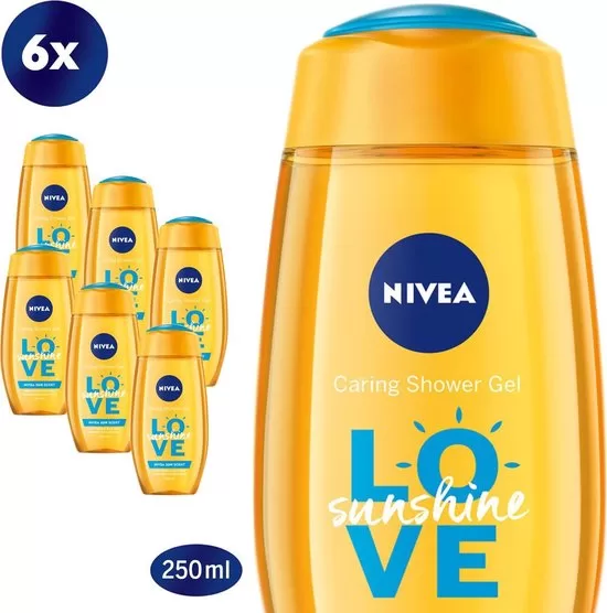 NIVEA Shower Love Sunshine 6x250ml – Voordeelverpakking met Aloe Vera, Zomerse Geur voor Verfrissing en Huidverzorging