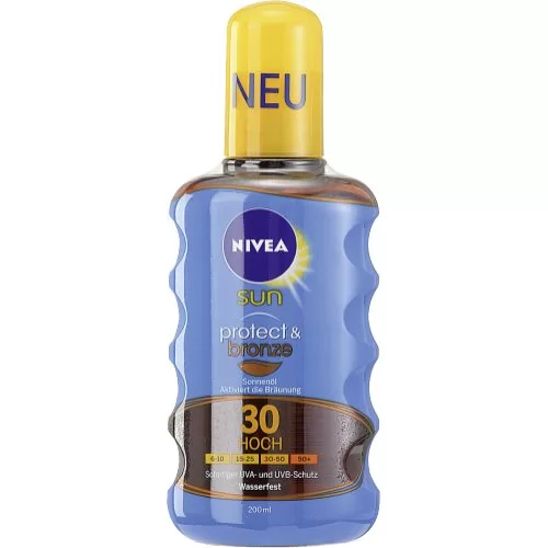 NIVEA SUN Protect & Bronze Zonnebrand Olie Spray SPF 30 - 200 ml, UVA/UVB Bescherming, Stimuleert Natuurlijke Bruining, Waterbestendig