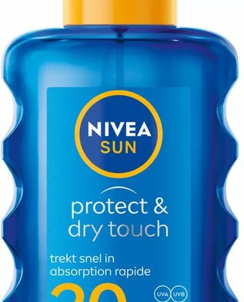 NIVEA SUN Protect & Dry Touch Spray SPF 30 – Transparente Zonnebrand, 200 ml, Waterresistent, Geen Witte Strepen, Huidvriendelijk