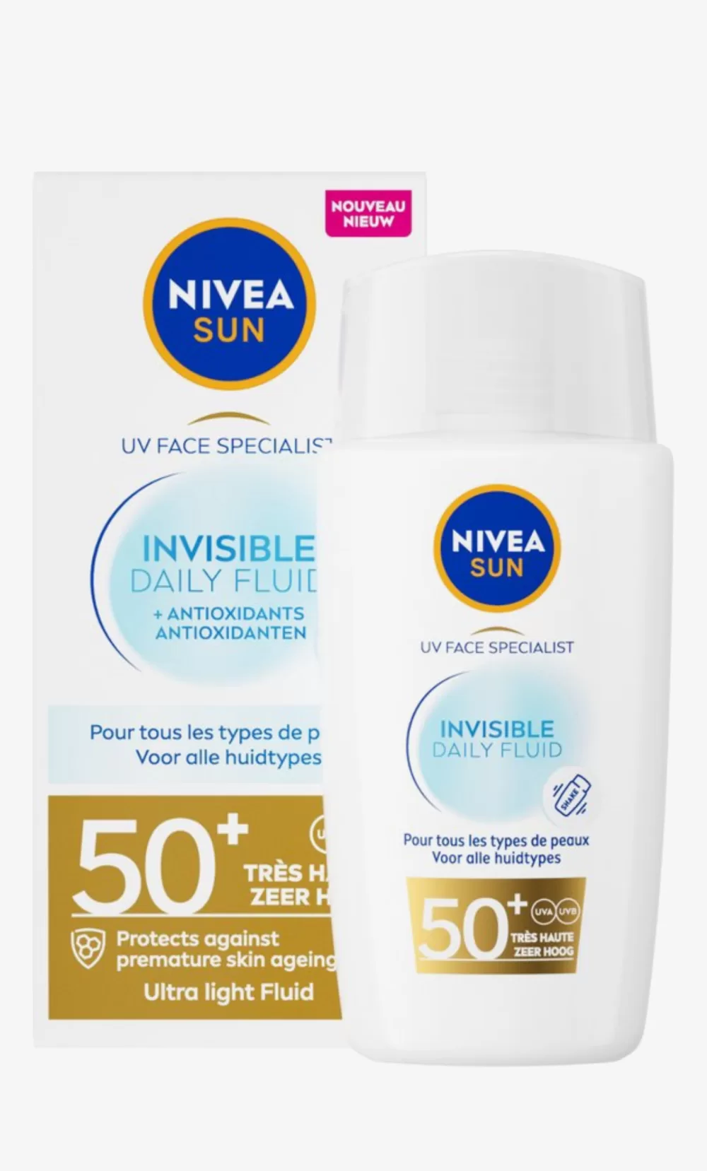 NIVEA SUN UV Face Invisible Daily Fluid SPF 50+ - Zonnebrandcrème voor Gezicht - Bescherming tegen UVA/UVB - 40ml