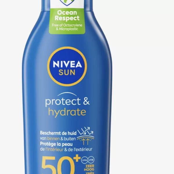 NIVEA SUN Zonnebrand Melk Protect & Hydrate SPF 50+ - 200 ml, Waterbestendig, UVA/UVB Bescherming, Huidvriendelijk, Zonder Octinoxaat & Oxybenzone