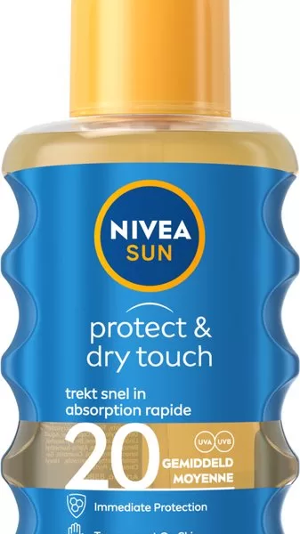 NIVEA SUN Protect & Dry Touch Zonnespray SPF 20 - 200ml, Transparant, Niet-vet, Waterresistent, UVA/UVB Bescherming, Koelend Effect - 2-pack