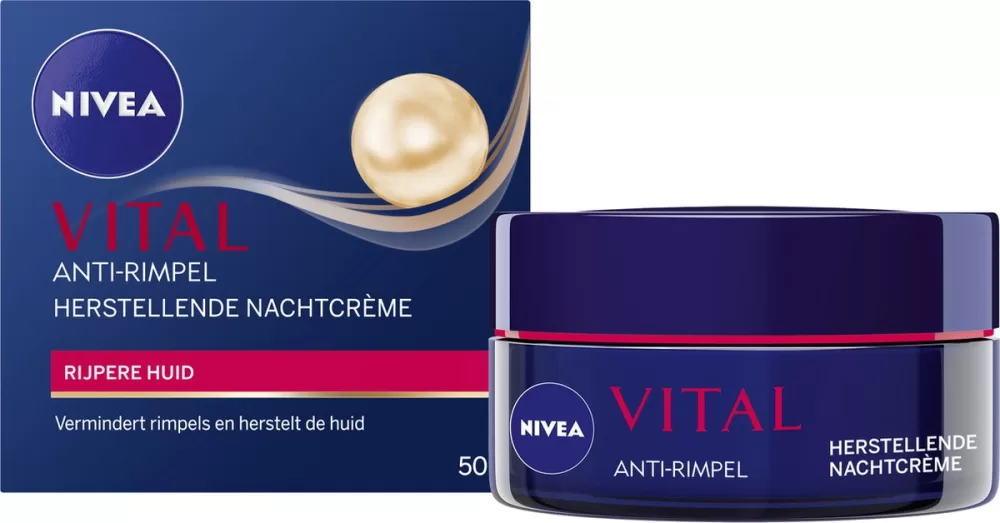 NIVEA VITAL Anti-Rimpel Nachtcreme 50 ml - Mit Teunisbloemolie & Calcium für intensive Hydratation und Hauterneuerung