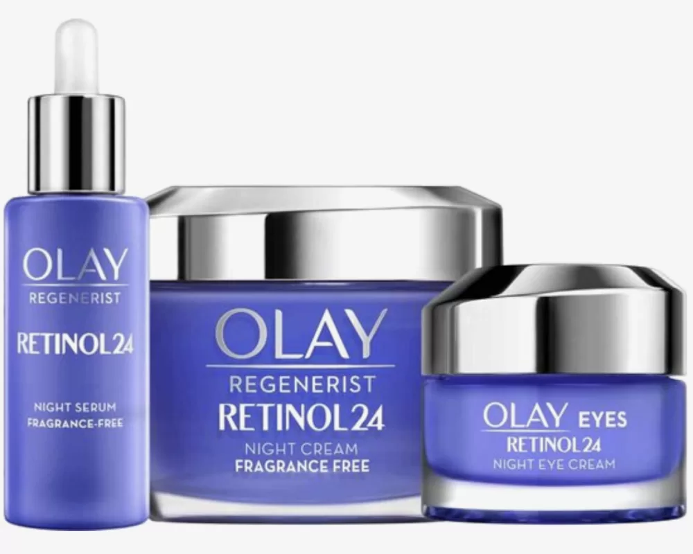 Olay Regenerist Retinol24 Nachtserum, Nachtcrème & Oogcrème Set – Hydratatie, Anti-Aging, Fijne Lijntjes, 24 Uur Zorg, Geschikt voor Dagelijks Gebruik