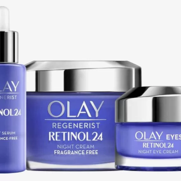 Olay Regenerist Retinol24 Nachtserum, Nachtcrème & Oogcrème Set – Hydratatie, Anti-Aging, Fijne Lijntjes, 24 Uur Zorg, Geschikt voor Dagelijks Gebruik