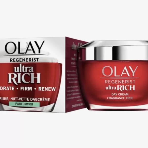 Olay Regenerist Ultra Rijke Dagcrème 50ml - Vitamine B3, Peptiden & Sheaboter - Parfumvrij - Hydrateert 24u - Voor Droge Huid