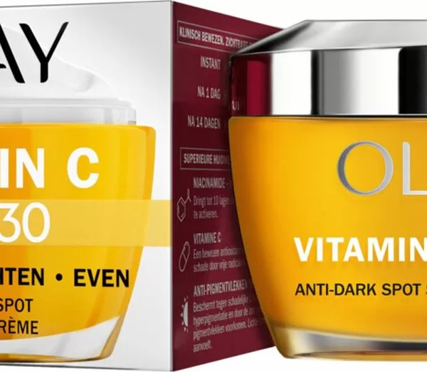 Olay Vitamine C Dagcrème SPF30 50 ml - Hydratatie, Anti-Pigmentvlekken, UVA/UVB-bescherming, Stralende Huid, Niet-vettige Formule