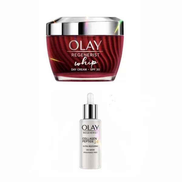 Olaz Cadeauset: Olay Regenerist Whip SPF30 Dagcrème 50ml + Collagen Peptide24 Parfumvrij Serum - Anti-veroudering, Hydratatie, Stralende Huid