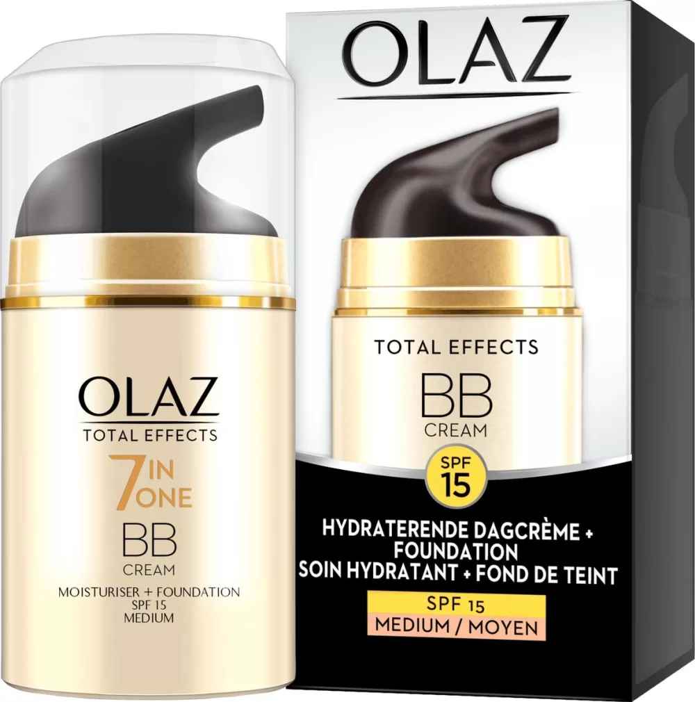 Olaz Total Effects 7in1 BB-Crème voor Medium Huidtint met SPF15 - Anti-Veroudering, Hydratatie, Egalisatie, Niet-vettig, 50ml