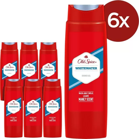 Old Spice Douchegel Whitewater Voordeelverpakking 6x250ml – Hydraterende 2-in-1 Formule voor Frisse Mannelijke Geur & Gladde Huid