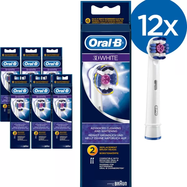 Oral-B 3D White Opzetborstels - 12 Stuks - Verwijdert Tot 100% Meer Tandplak - Voor Wittere Tanden en Gezond Tandvlees