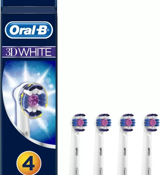 Oral-B 3D White Opzetborstels (4 stuks) - Professionele reiniging & whitening, compatibel met elektrische tandenborstels, verwijdert tandplak.