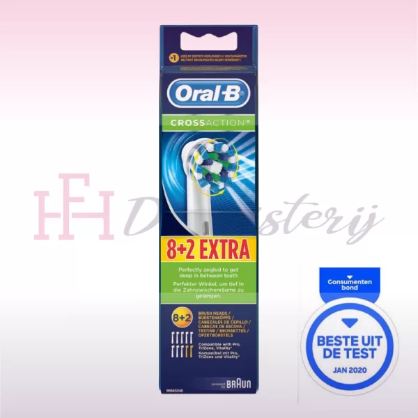 Oral-B Cross Action Opzetborstels 10 Stuks (8+2 GRATIS) - Optimale Plakverwijdering, Indicator Borstelharen, Geschikt voor Alle Oral-B Tandenborstels