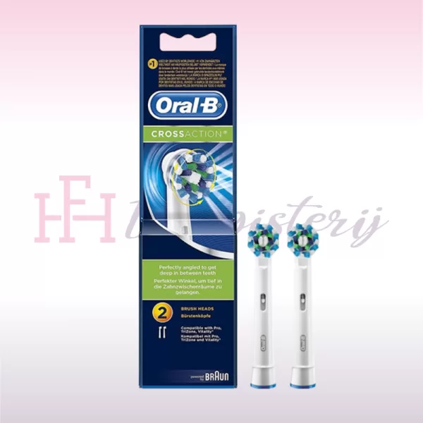 Oral-B CrossAction EB50-2 Opzetborstels - 2 Stuks - Premium Tandplak Verwijdering - Compatibel met Alle Oral-B Oplaadbare Handvatten